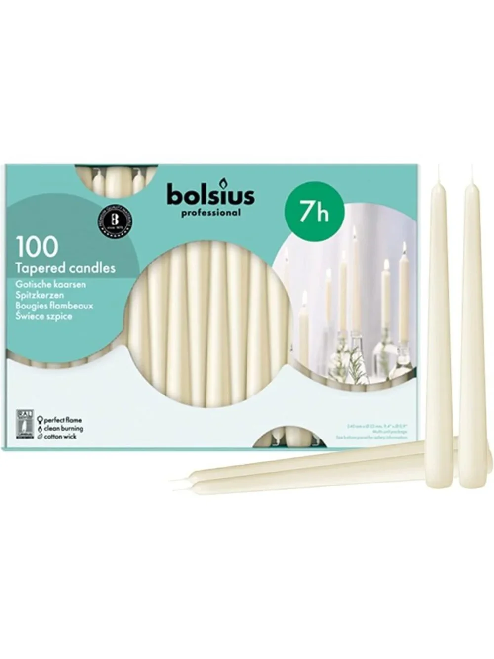 Bulk Ivory Taper Candles - 10 Inch Dinner Candles, 100 Count, Smokeless
